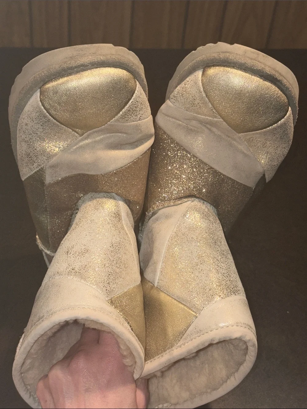 UGG Kids Metallic Gold Glitter Shearling-Lined Boots